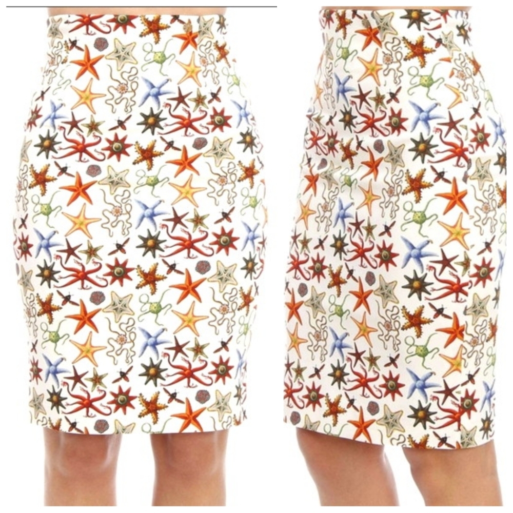 Authentic Tresor De La Mer Versace Sea Starfish High Waist Pencil Skirt - Picture 2 of 8
